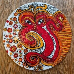 Vtg 1968 Round Puzzle Dragon Sandy Miller Springbok 7" Mini Jigsaw Drag On Rare